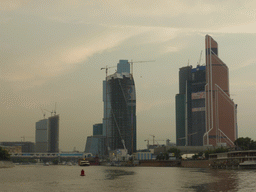 Skyscrapers of the Moscow International Business Center and the Bagration Bridge over the Moskva river, viewed from the tour boat