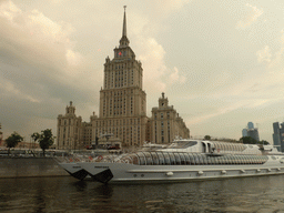 The Radisson Royal Hotel and boats in the Moskva river, viewed from the tour boat