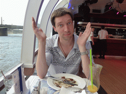 Tim having dinner at the tour boat on the Moskva river