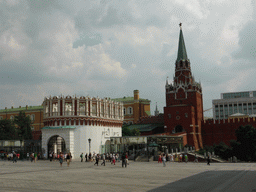 The Sapozhkovsky Square with the west entrance to the Moscow Kremlin, the Kutafya Tower, the Trinity Bridge and the Trinity Tower