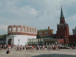 The Sapozhkovsky Square with the west entrance to the Moscow Kremlin, the Kutafya Tower, the Trinity Bridge and the Trinity Tower