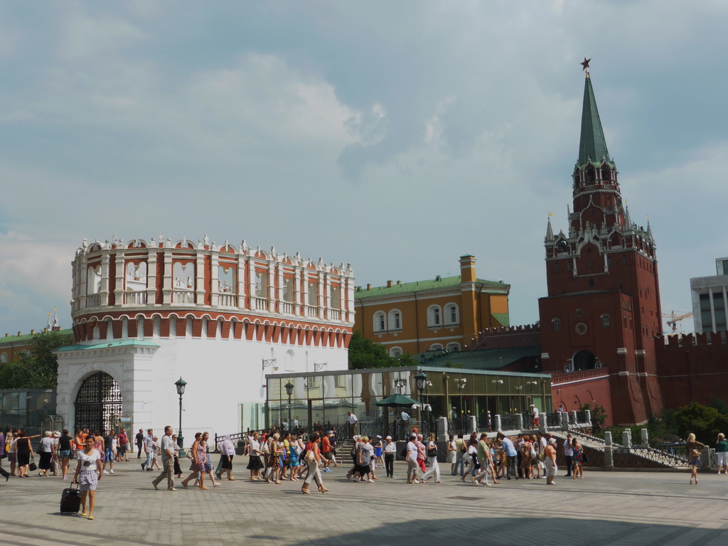 The Sapozhkovsky Square with the west entrance to the Moscow Kremlin, the Kutafya Tower, the Trinity Bridge and the Trinity Tower