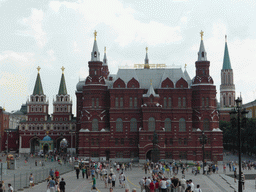 Manege Square with the front of the State Historical Museum of Russia, the Monument to Georgy Zhukov and the Iberian Gate, viewed from the sightseeing bus