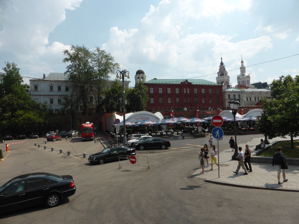 Revolution Square with the front of the Zaikonospassky Monastery, viewed from the sightseeing bus