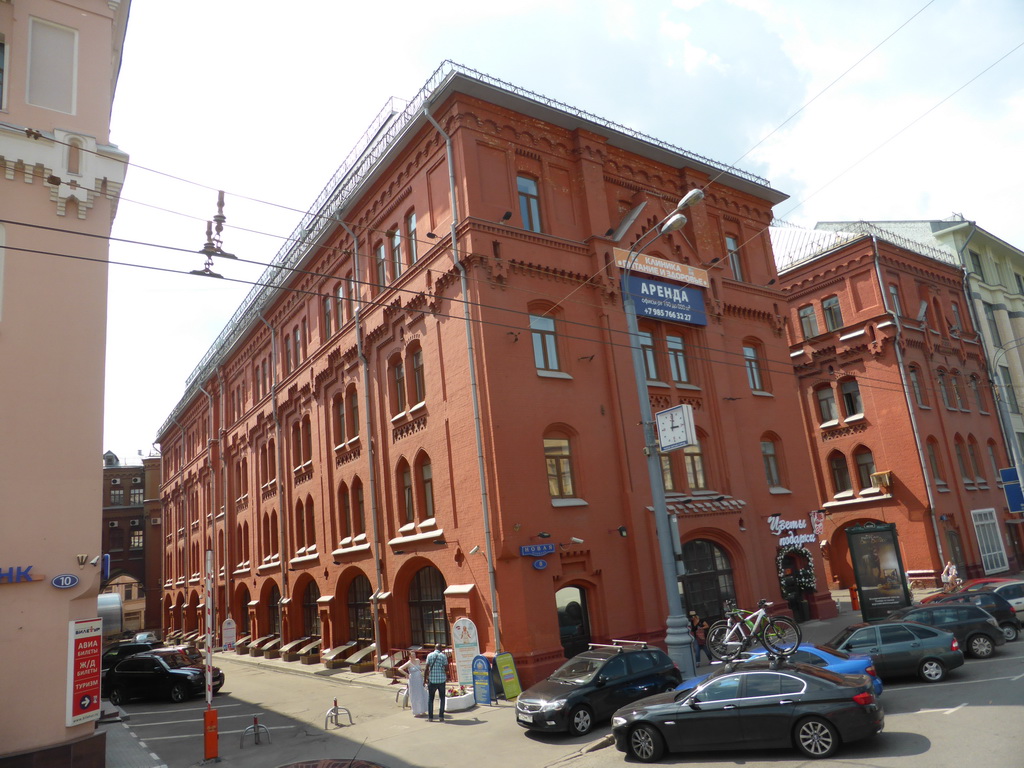 Complex of buildings formerly the Moscow Merchants` Society at Novaya Square, viewed from the sightseeing bus