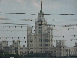 The Kotelnicheskaya Embankment Building, viewed from the sightseeing bus at the Bolshoy Moskvoretsky Bridge over the Moskva river