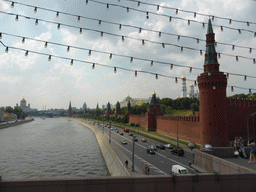 The Moskva river, the south side of the Moscow Kremlin and the Cathedral of Christ the Saviour, viewed from the sightseeing bus at the Bolshoy Moskvoretsky Bridge