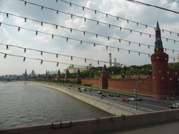 The Moskva river and the south side of the Moscow Kremlin, viewed from the sightseeing bus at the Bolshoy Moskvoretsky Bridge