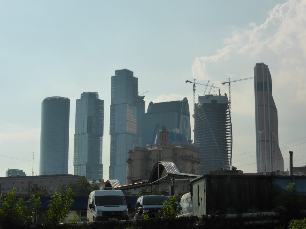 Skyscrapers of the Moscow International Business Center, viewed from the Dorogomilovskiy Market at the Mozhayskiy Val street