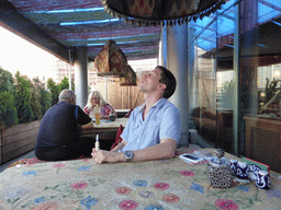 Tim with waterpipe at the Vostok Story restaurant at Yevropy Square