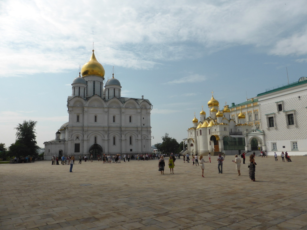 Cathedral Square at the Moscow Kremlin with the Cathedral of the Archangel Michael, the Cathedral of the Annunciation, the Grand Kremlin Palace and the Faceted Chamber
