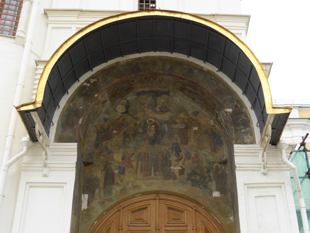 East facade with frescoes of the Cathedral of the Annunciation at Cathedral Square at the Moscow Kremlin