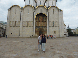 Tim and Miaomiao with the south side of the Cathedral of the Dormition at Cathedral Square at the Moscow Kremlin