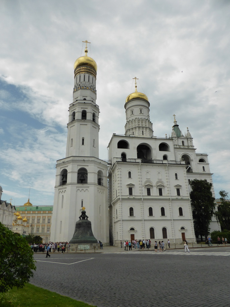 Ivanovskaya Square with the Ivan the Great Belltower, the Tsar Bell, the Cathedral of the Annunciation and the Grand Kremlin Palace at the Moscow Kremlin