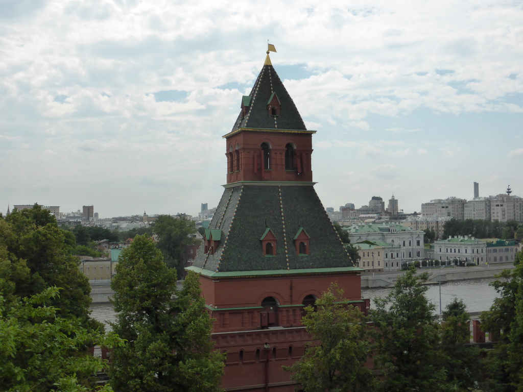 The Taynitskaya Tower of the Moscow Kremlin and the Moskva river, viewed from the Borovitskaya street