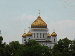 Towers of the Cathedral of Christ the Saviour, viewed from the Borovitskaya street at the Moscow Kremlin