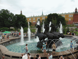 Fountain `Four Seasons of the Year` at the Alexander Garden and the Arsenal at the Moscow Kremlin
