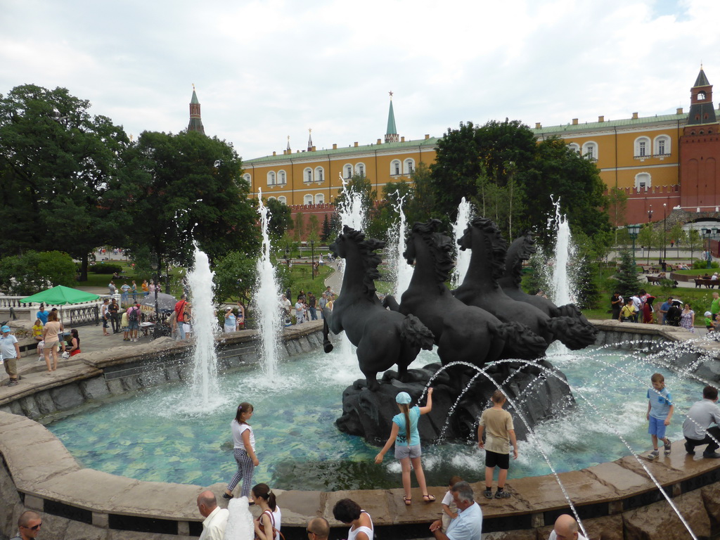 Fountain `Four Seasons of the Year` at the Alexander Garden and the Arsenal at the Moscow Kremlin