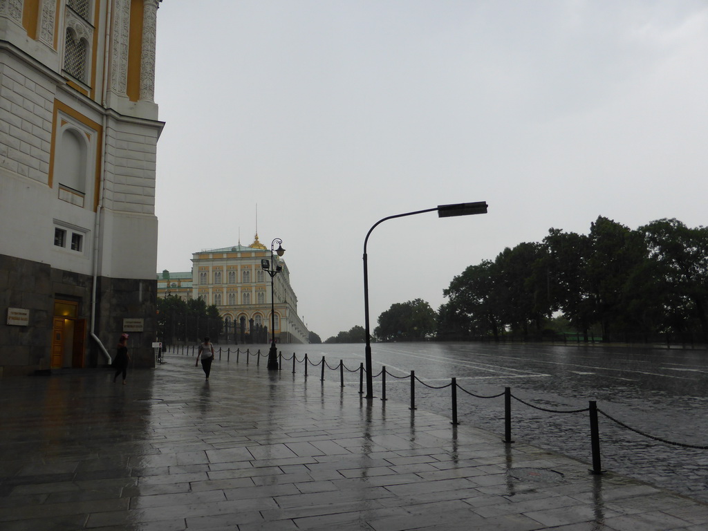 The Borovitskaya street and the south part of the State Armoury Chamber and the Grand Kremlin Palace of the Moscow Kremlin