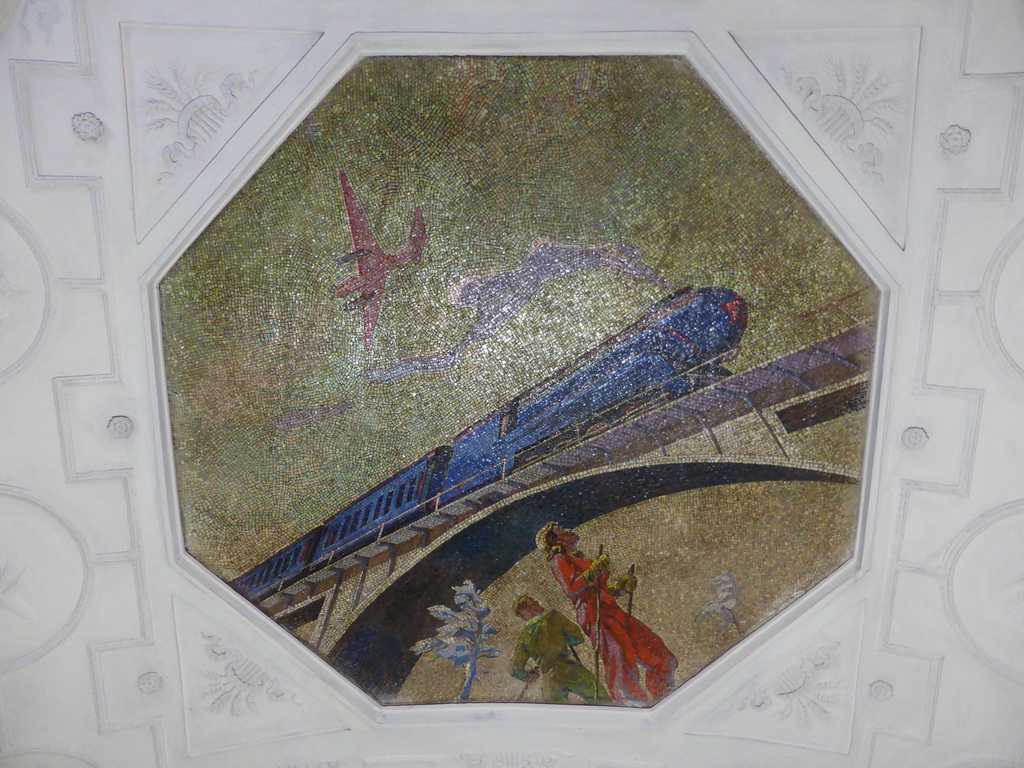 Mosaic at the ceiling of the hallway inbetween the platforms of the Novokuznetskaya subway station