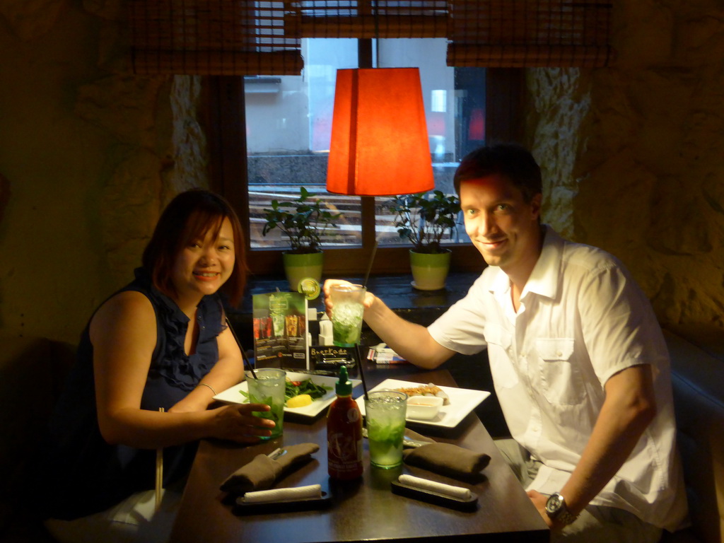 Tim and Miaomiao having dinner at a restaurant near Taganskaya Square