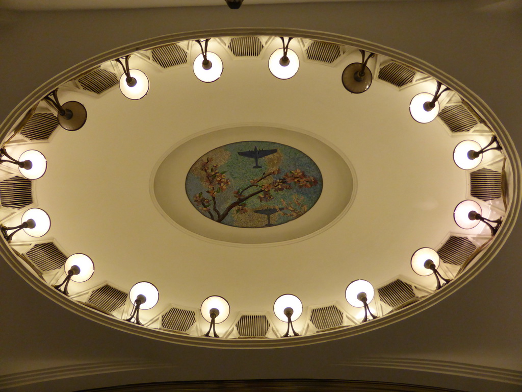 Dome with painting on the ceiling at the hallway inbetween the platforms of the Mayakovskaya subway station