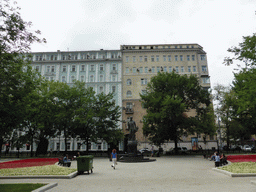 Flower beds and the Monument to Sergei Yesenin at Tverskoy Boulevard