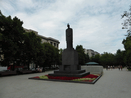 Flower bed and the Monument to Kliment A. Timiryazev at the southwest side of Tverskoy Boulevard