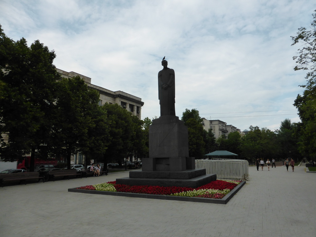 Flower bed and the Monument to Kliment A. Timiryazev at the southwest side of Tverskoy Boulevard
