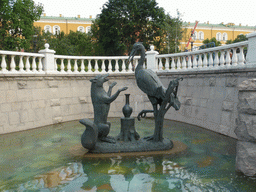 Fountain with a fox and a stork at the Neglinnaya River at the Alexander Garden