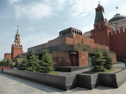 Lenin`s Mausoleum and the Senatskaya Tower, the Spasskaya Tower and the Senate Palace of the Moscow Kremlin at the Red Square
