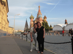 Tim and Miaomiao at the Red Square with the left front of Saint Basil`s Cathedral