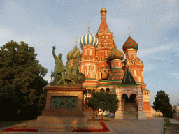 The front of Saint Basil`s Cathedral and the Monument to Minin and Pozharsky at the Red Square