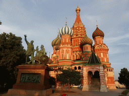 The front of Saint Basil`s Cathedral and the Monument to Minin and Pozharsky at the Red Square