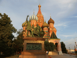 The front of Saint Basil`s Cathedral and the Monument to Minin and Pozharsky at the Red Square