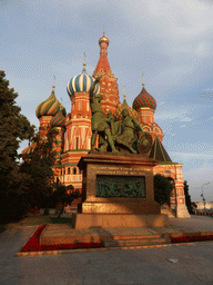 The front of Saint Basil`s Cathedral and the Monument to Minin and Pozharsky at the Red Square