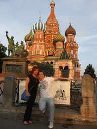 Tim and Miaomiao in front of Saint Basil`s Cathedral and the Monument to Minin and Pozharsky at the Red Square