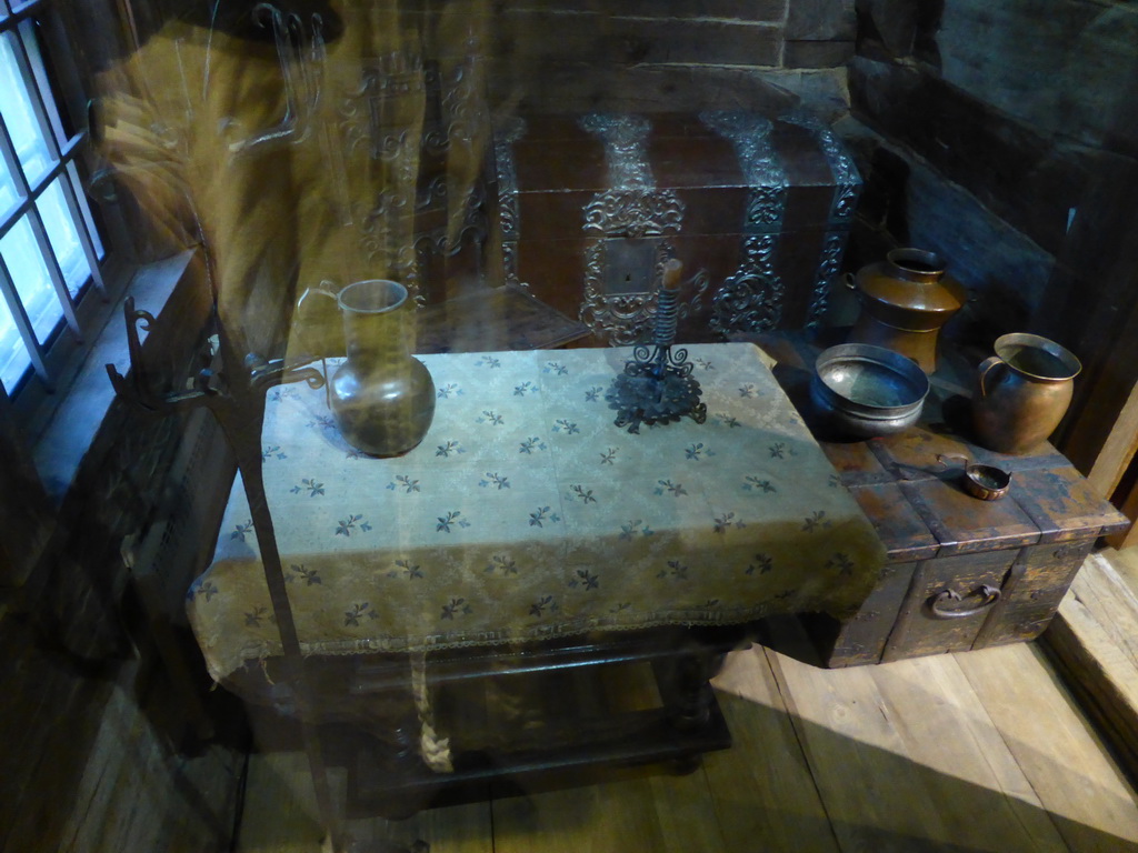 Table and chest in the House of Peter the Great at the Kolomenskoye estate