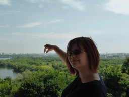 Miaomiao at the Gallery at the Church of the Ascension at the Kolomenskoye estate, with a view on the Nikolo-Perervinsky Monastery and the Moskva river and surroundings