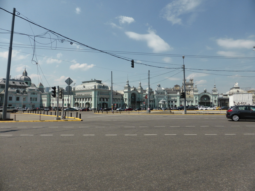 Front of the Belorussky railway station at the Tverskaya Zastava Square, viewed from the taxi to the airport