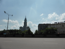 Triumph Palace and the Leningradskiy street, viewed from the taxi to the airport