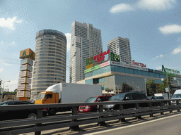 Skyscrapers at the Leningradskiy street, viewed from the taxi to the airport