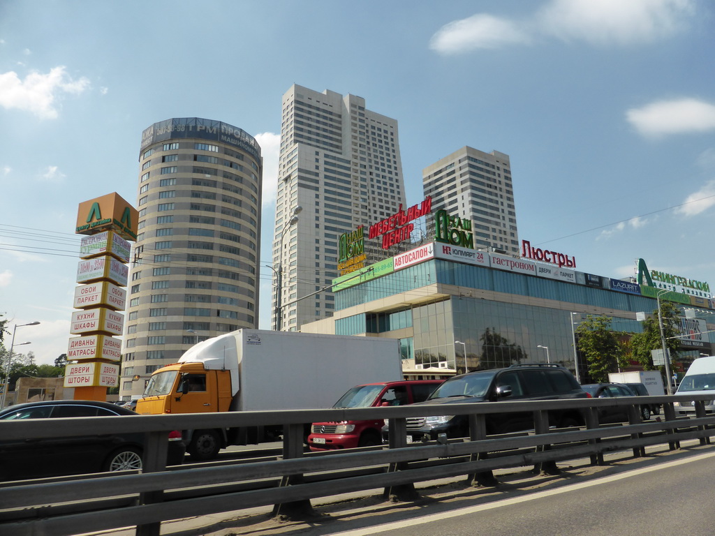 Skyscrapers at the Leningradskiy street, viewed from the taxi to the airport