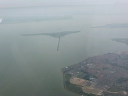 The village of Volendam and the Marken island in the Markermeer lake, viewed from the plane from Tallinn to Amsterdam