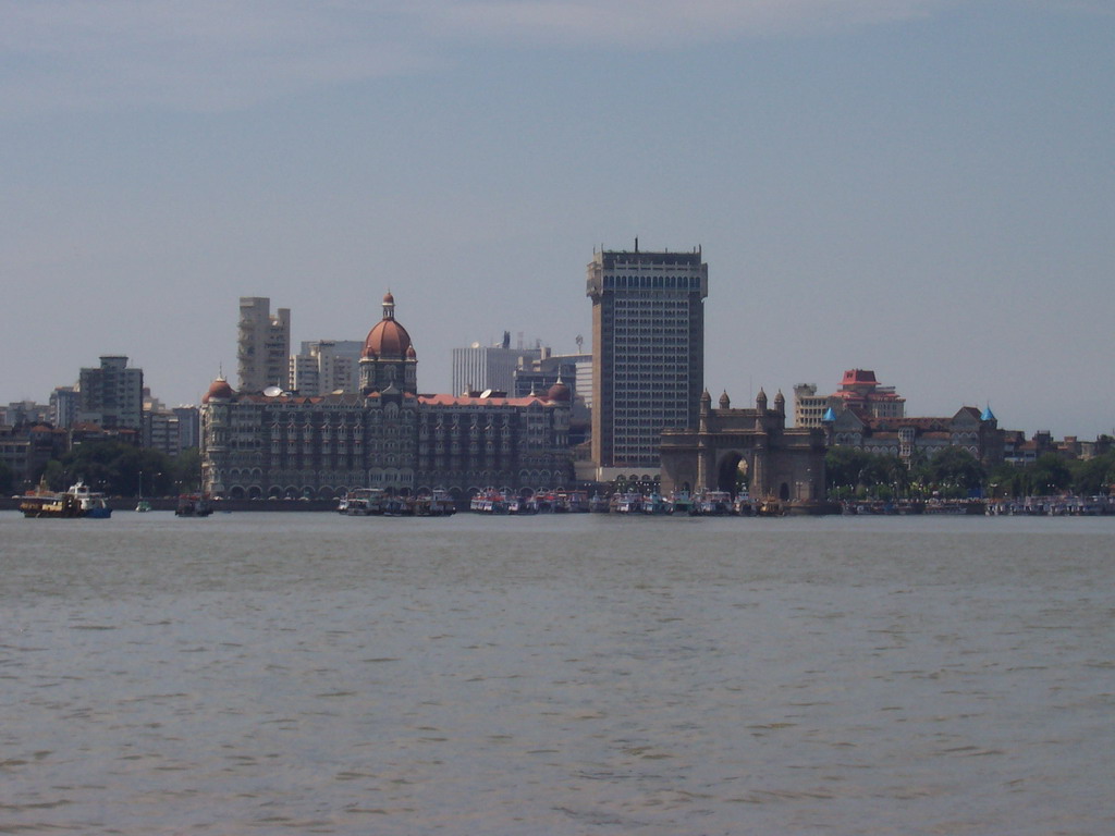 The Taj Mahal Palace & Tower and the Gateway of India, from the boat from Elephanta Island