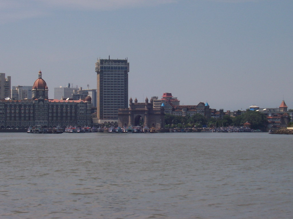 The Taj Mahal Palace & Tower and the Gateway of India, from the boat from Elephanta Island