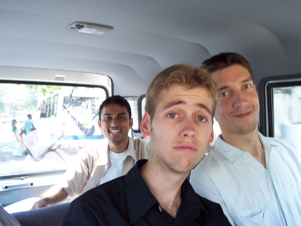 Tim, Rick and Chandan in the car to the Haji Ali Dargah mosque