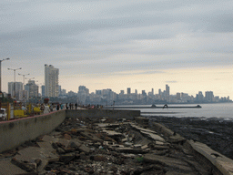 The skyline of Mumbai from a rock beach nearby