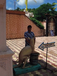 Indian friend at the ticket booth of the Suraj Water Park