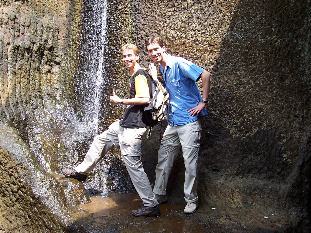Tim and Rick and a waterfall near the Kanheri Caves